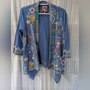 Rare✨Johnny Was✨ Prisca Embroidered Cardigan Boho 3/4 Sleeve Size XS